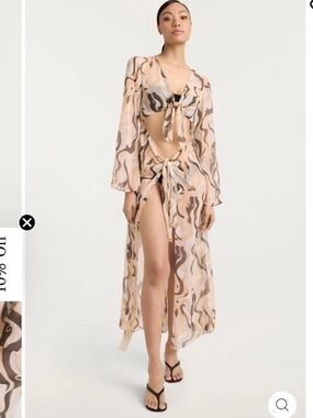 - Cinq à Sept  Canyon Swirl Talita Tie-Knot natural multi Cover-Up Dress L & XL